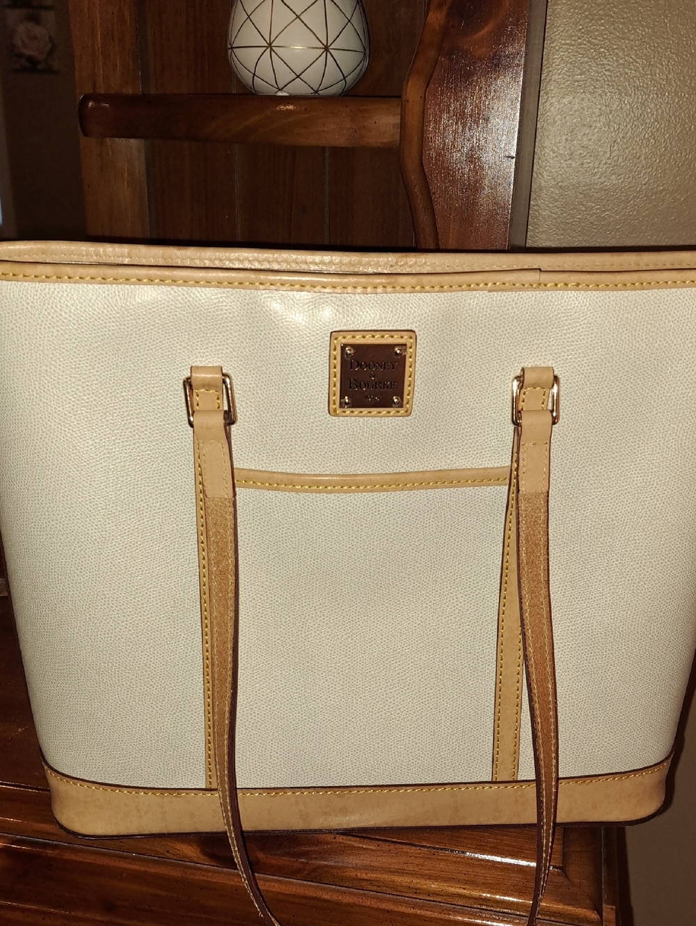 Dooney & Bourke Cream and Tan Leather-Trim Tote